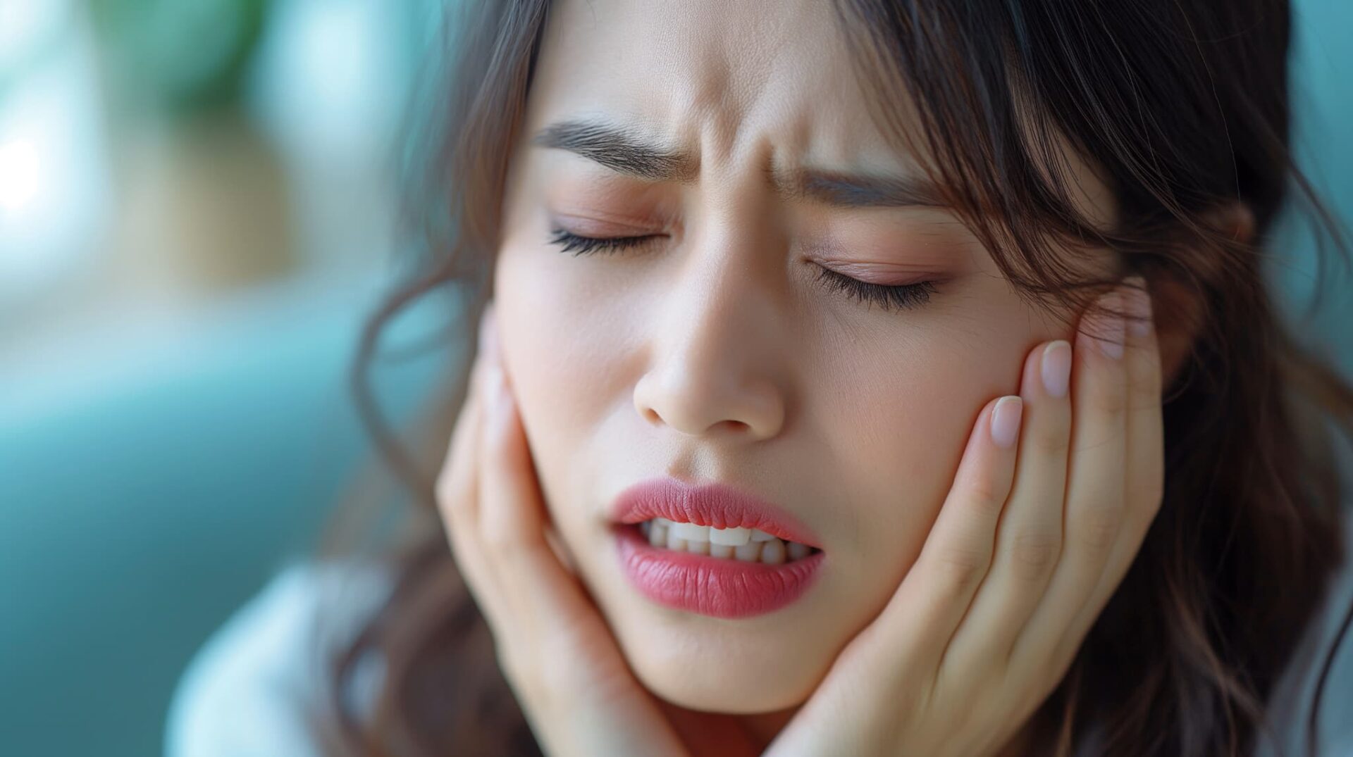 根管治療後に歯の痛みを感じる女性