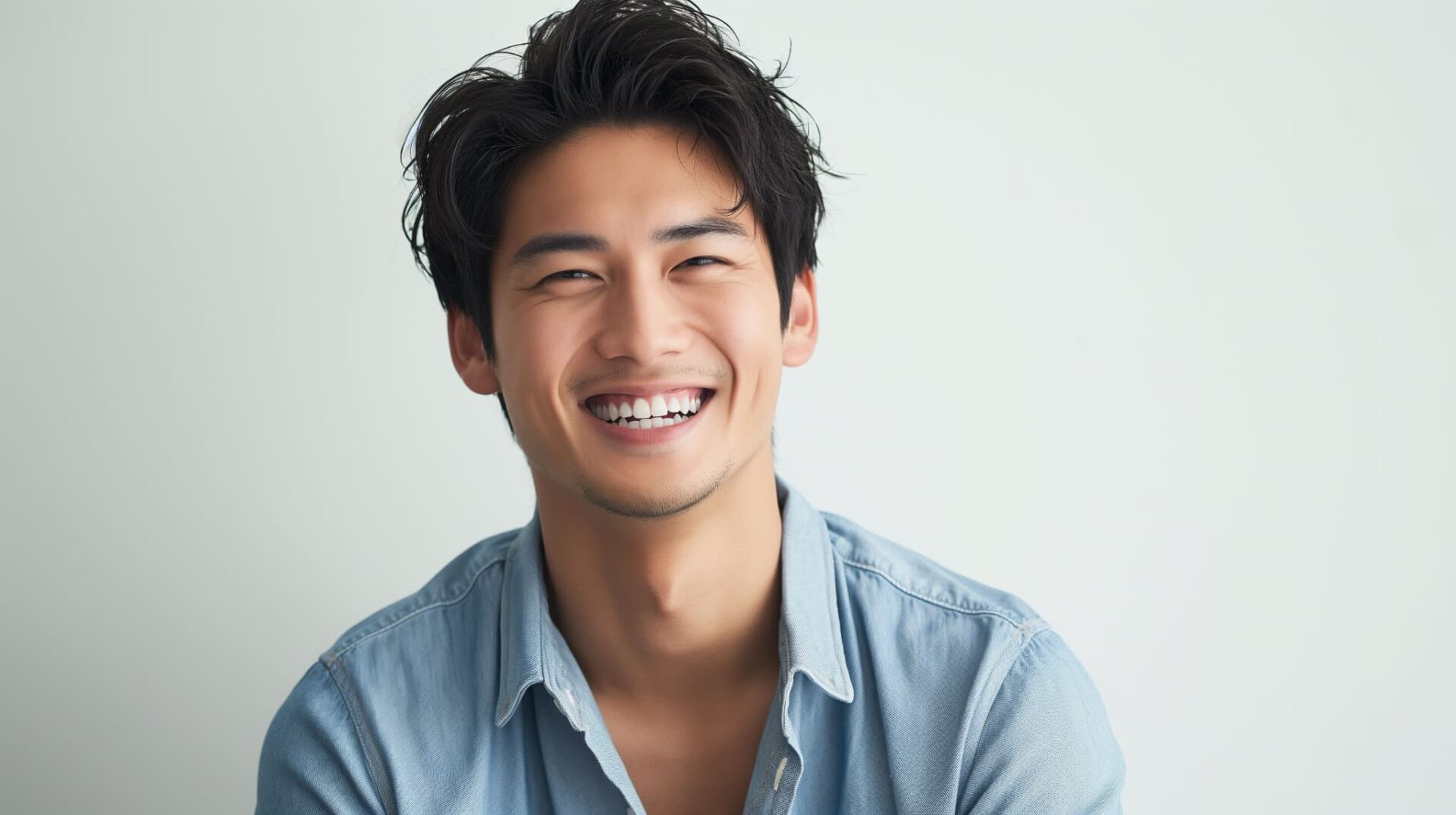 歯周組織再生療法で歯周病が治り健康的な笑顔を見せる男性