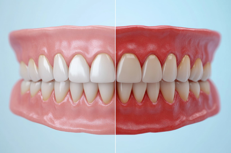 健康な歯茎と歯周病になった歯茎のイメージ