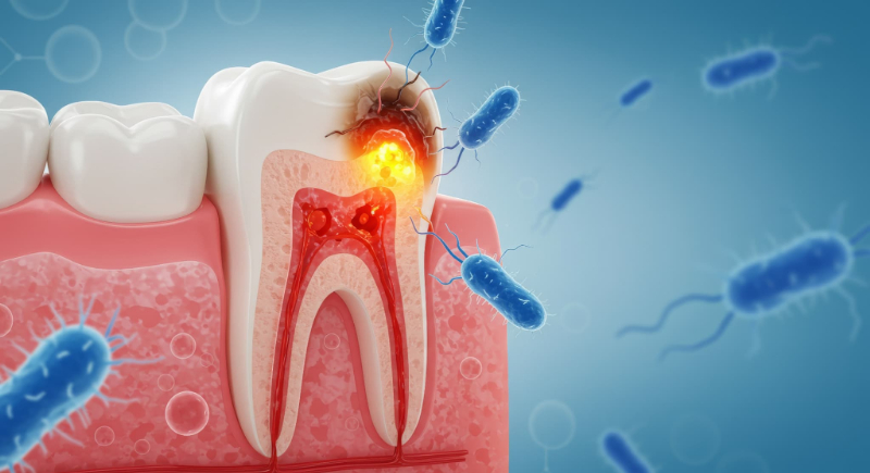細菌が繁殖して虫歯ができていくイメージ